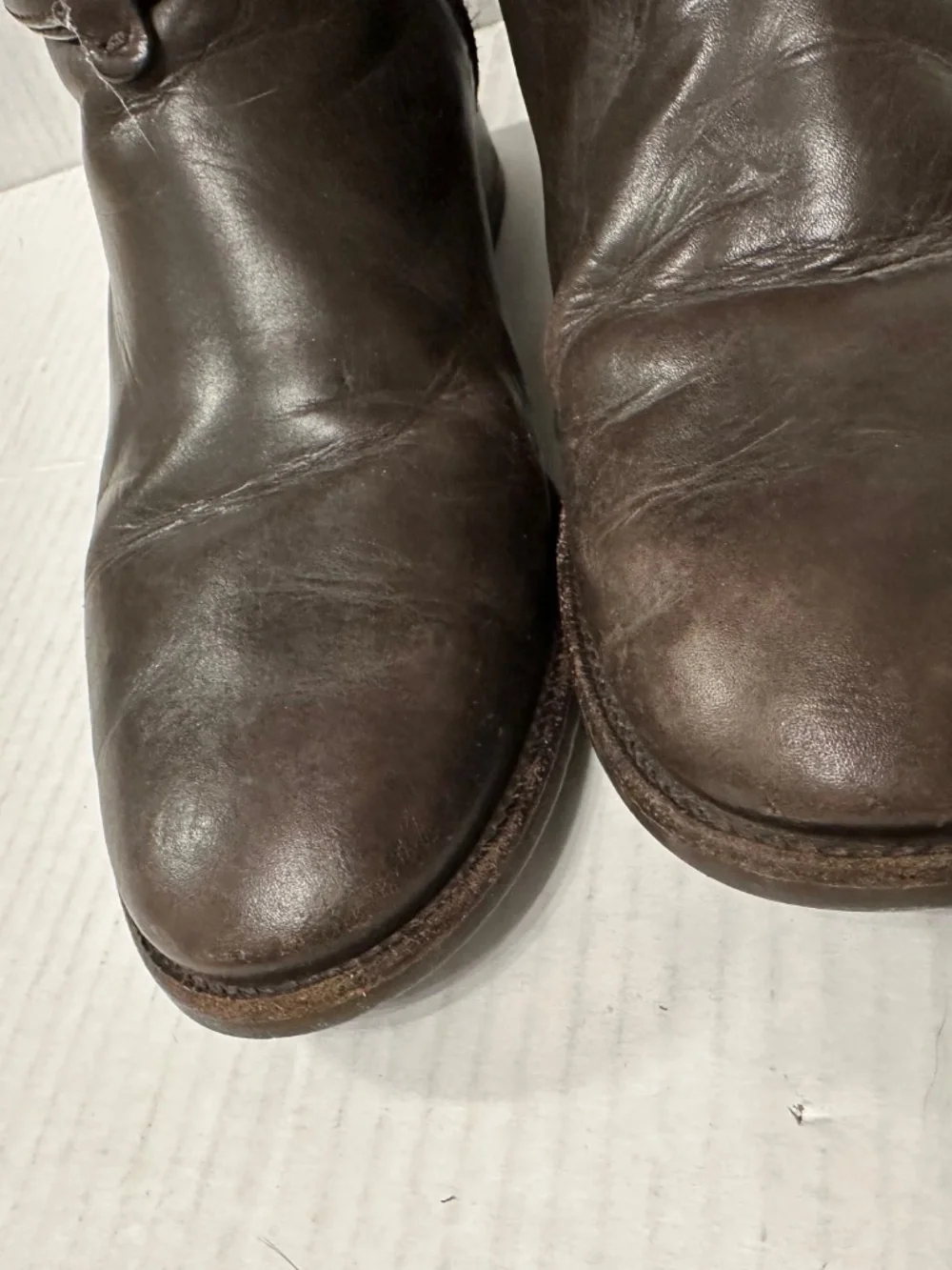 Tory‎ Burch size 7 Tall Brown Leather Boots gold logo zippered